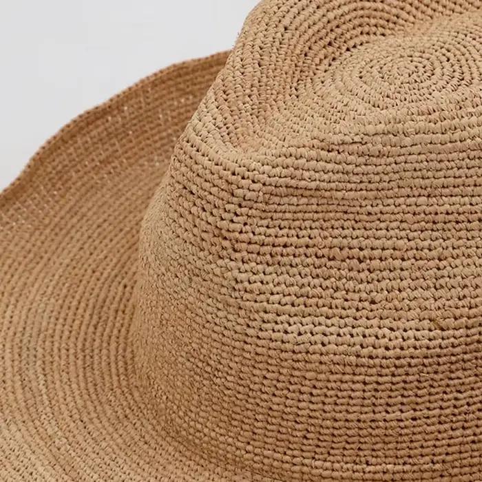 Chapeau de paille en raphia naturel pour femme, chapeau de plage, chapeau de soleil, protection solaire, bord large, style décontracté, occasions estivales, voyage, plage, festival, randonnée