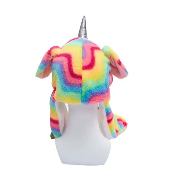 Chapeau à oreilles en peluche licorne arc-en-ciel avec cornes 3D + design mignon et adorable
