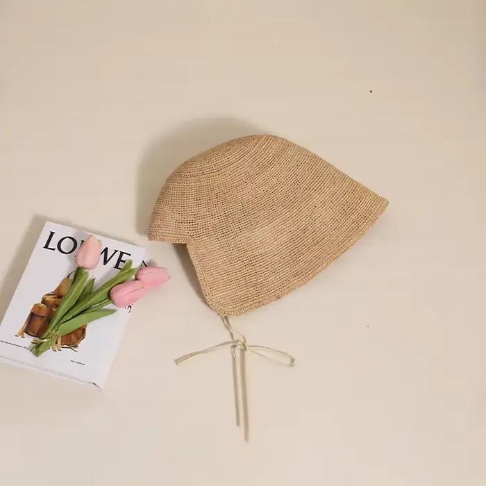 Élégance française concepteur classique élégant Lolita raphia chapeaux de paille pour les femmes bord de mer parasol lin