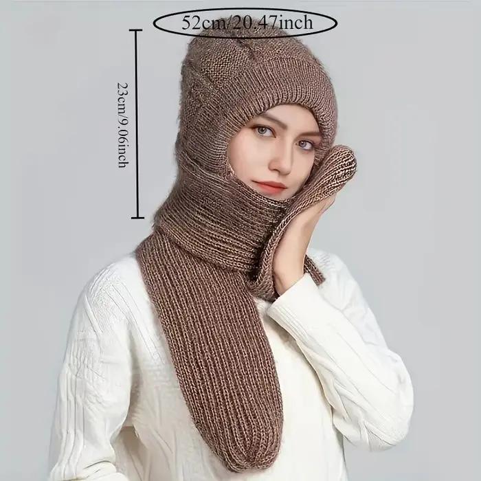 1/2/3 pièces – Bonnet et écharpe intégrés pour femme