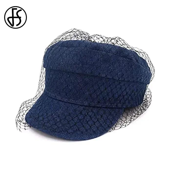 Béret en Denim bleu marine rétro britannique pour femmes
