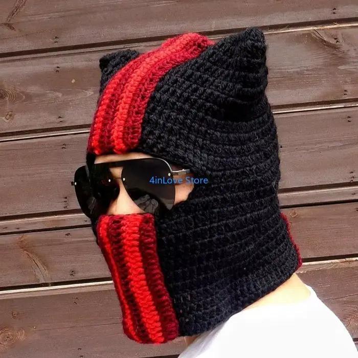 T4MD nouveauté cagoule chapeau pour adulte avec oreille du diable tricot bonnets