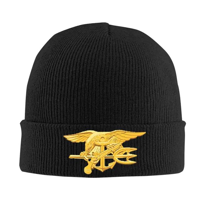 Casquette tricotée chaude en acrylique avec badge de sceaux de la marine pour homme et femme, skullies hip hop pour l'hiver, cadeau pour Noël
