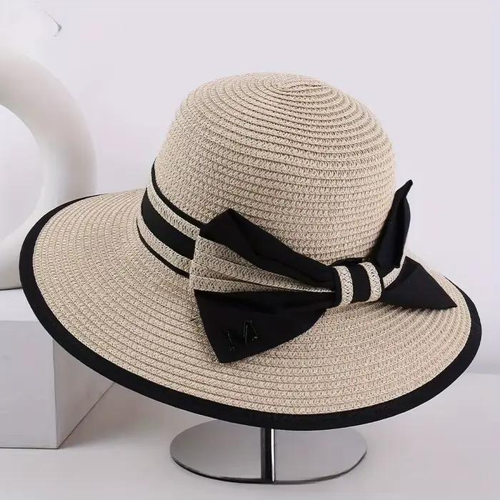 Nouveau style printemps : Chapeau de paille à large bord avec nœud