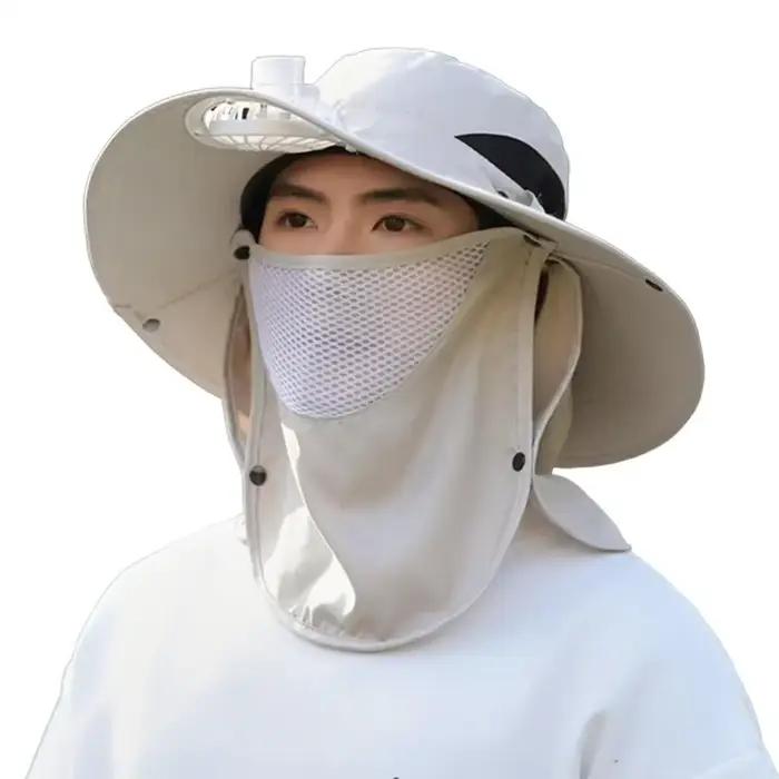 Chapeau de pêcheur rafraîchissant 2025 avec ventilateur USB et large bord - Protection solaire UPF50+