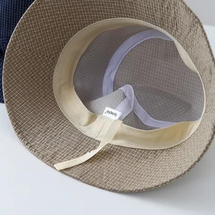 Chapeau de seau pour femme à carreaux avec volants protection solaire style pêcheur occassions décontractées春夏秋冬通用女士渔夫帽方格波浪边防晒多功能春秋夏季使用场合休闲
