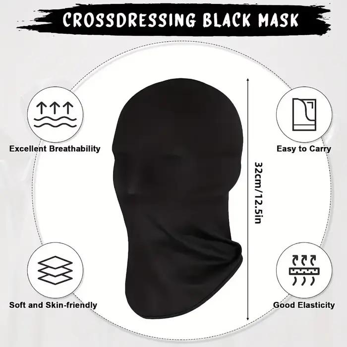Masque Visage Complet Terylene Sans Trou Noir - Protection UV, Cosplay, Vélo, Moto, Ski