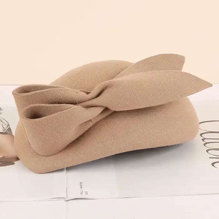 Femmes Style français béret laine feutre chapeau arc habillé Fedora