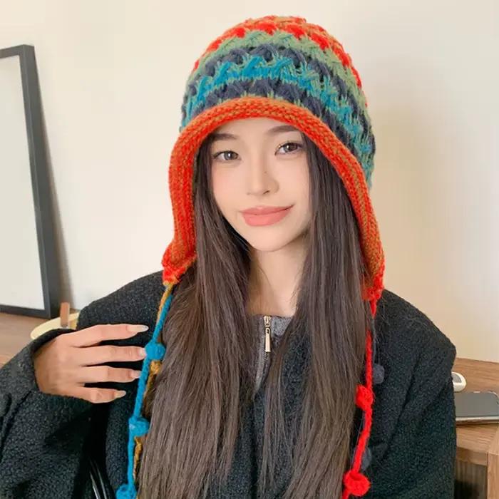 1 chapeau en laine à bord bouclé pour femmes