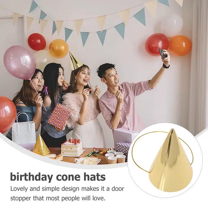 Chapeaux d'anniversaire en forme de cône doré accessoires de fête pour adultes occasions spéciales photos célébrations dorées