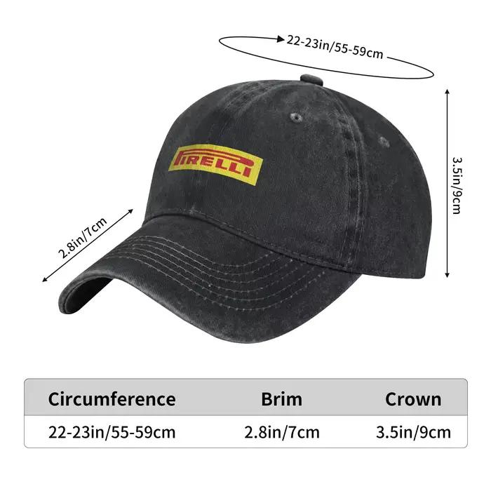 Casquette de baseball en jean jaune et rouge avec pneus Pirelli – Style Dad Hat
