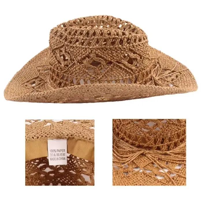 Chapeau de Cowboy occidental en paille pour femmes et hommes