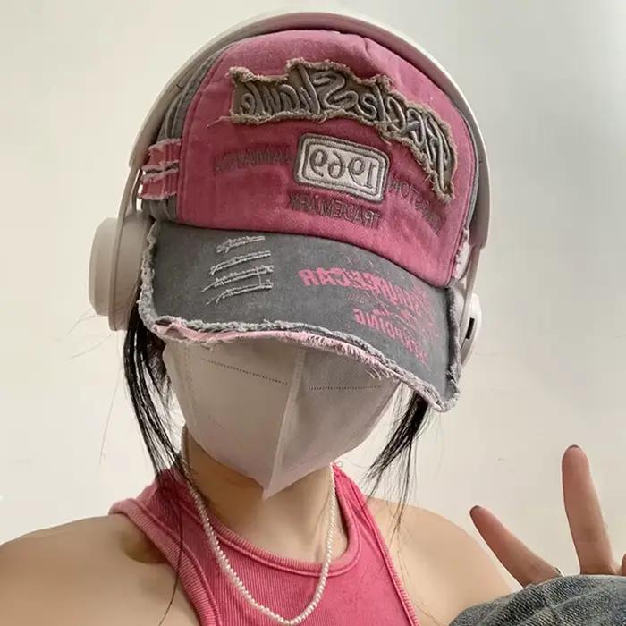 Chapeau de baseball coréen rose Y2K pour filles