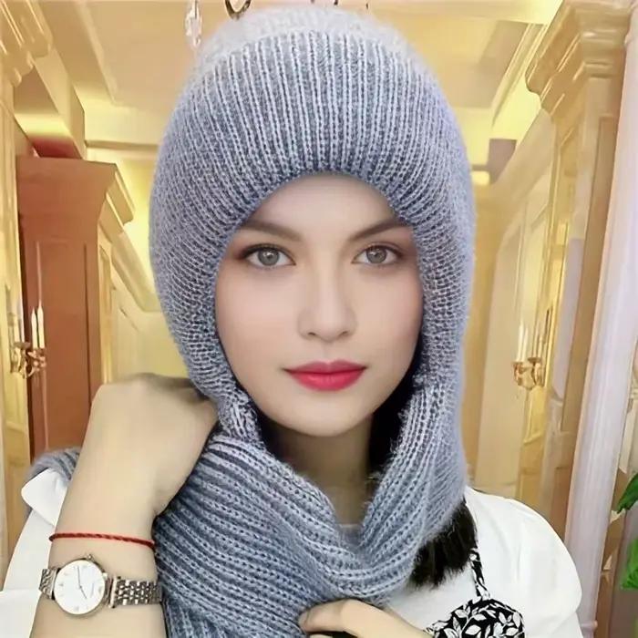 1/2/3 pièces – Bonnet et écharpe intégrés pour femme