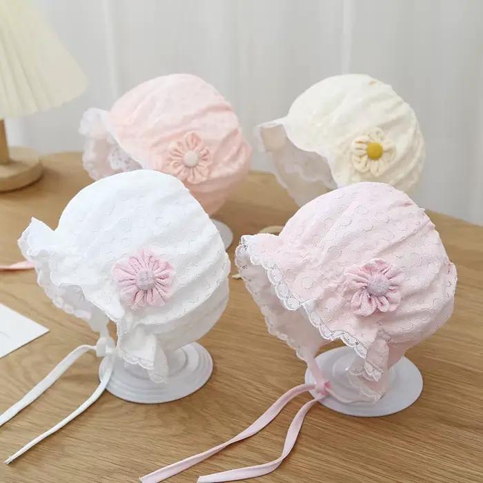 Chapeau de soleil respirant pour bébé fille 1-12 mois avec large bord en dentelle
