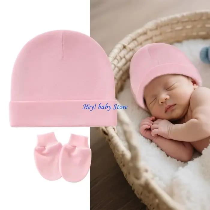 Ensemble Q1FE 3 chapeaux gants pour nourrissons capuche en coton extensible confortable