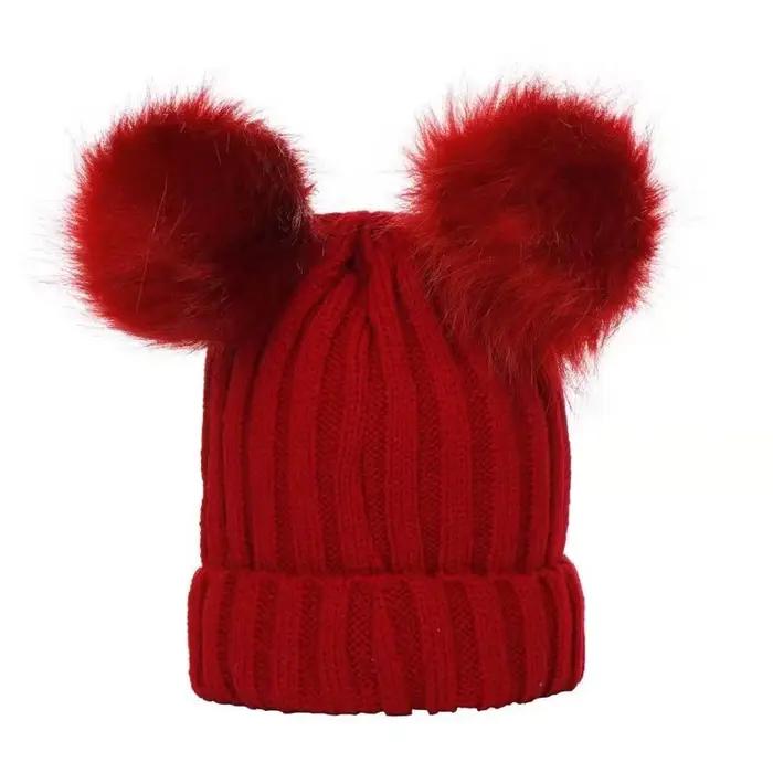 Hiver femmes tricoté chapeaux pompon chaud femme bonnet chapeau fausse fourrure boule adolescent filles casquette