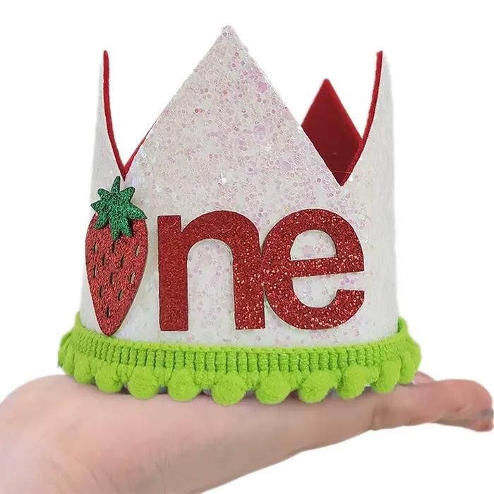 Chapeau de 1er anniversaire fraise mini bandeau numérique pour filles casquette d'anniversaire pour adultes chapeaux de décoration de fête prénatale occassions spéciales événements festifs