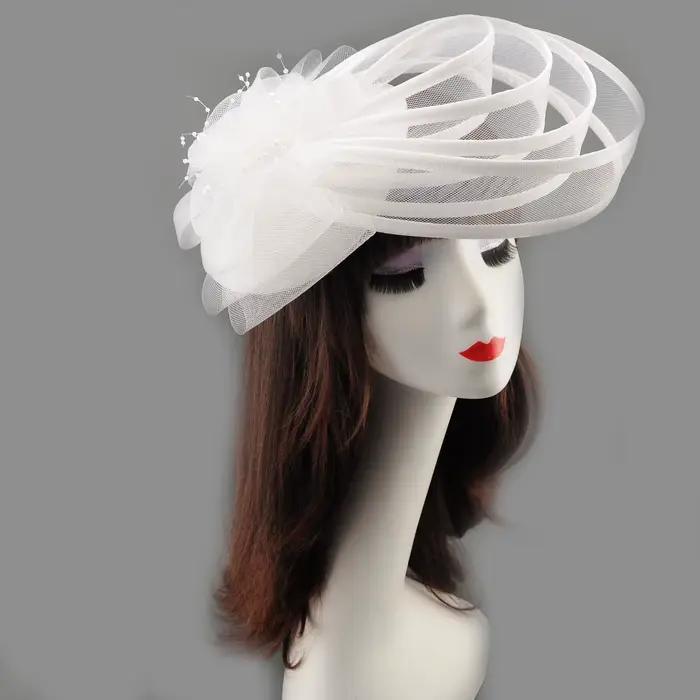 Nouveau design 2026 – Chapeau fascinateur en maille et gaze avec fleur