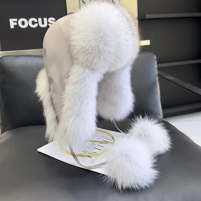 2026 100% véritable fourrure de renard chapeaux femmes russe Ushanka aviateur trappeur neige ski chapeau casquettes