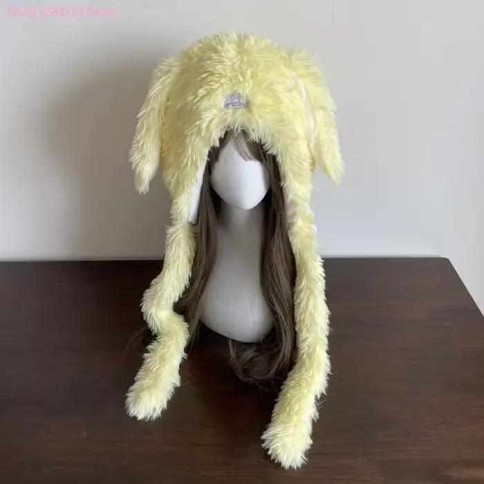 62KE chapeau chaud en peluche avec oreilles lapin souples
