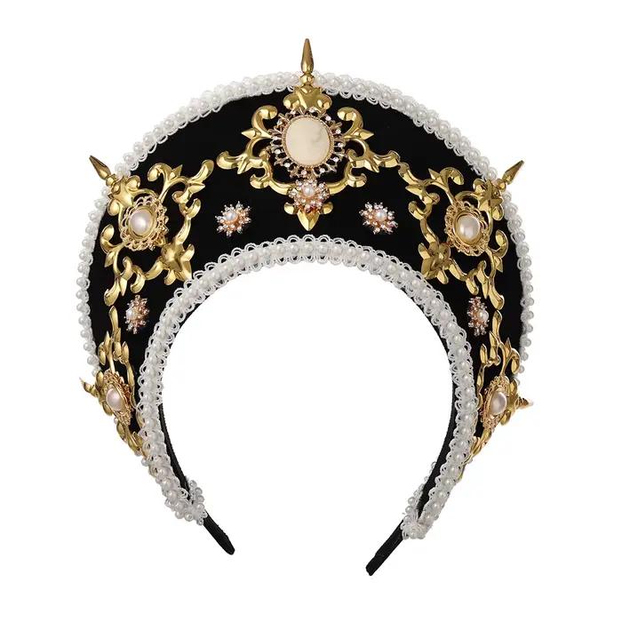 Tudor chapeau couronne bandeau fait à la main Style palais Lolita casque rétro magnifique croix cheveux ornement