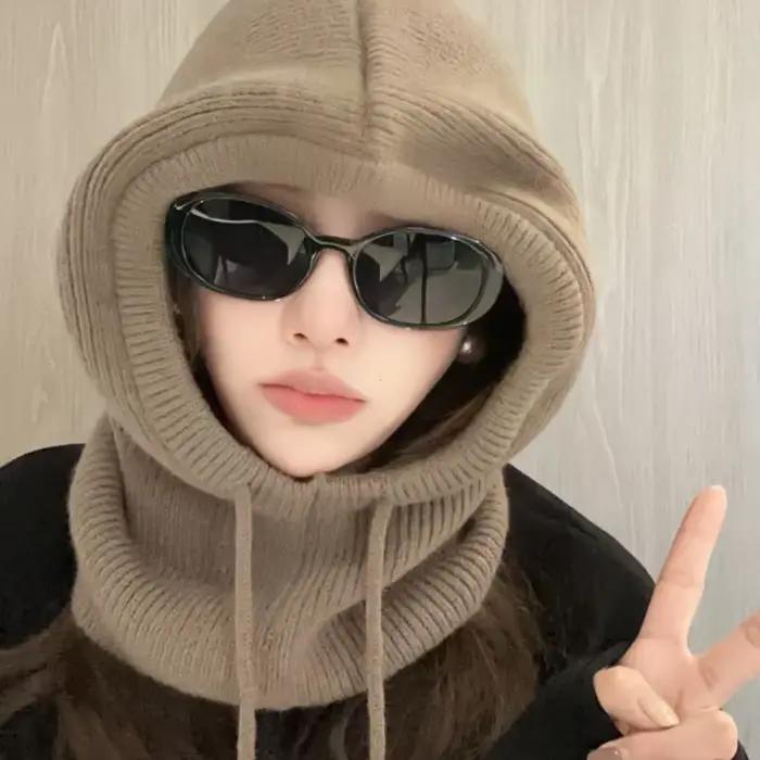 Casquettes à capuche tricotées hiver cagoule chapeaux femmes Style coréen extérieur plus chaud cordon
