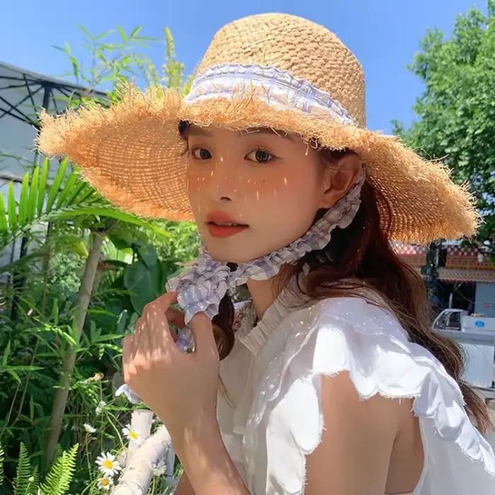 Chapeaux de soleil français vintage en raphia pour femmes