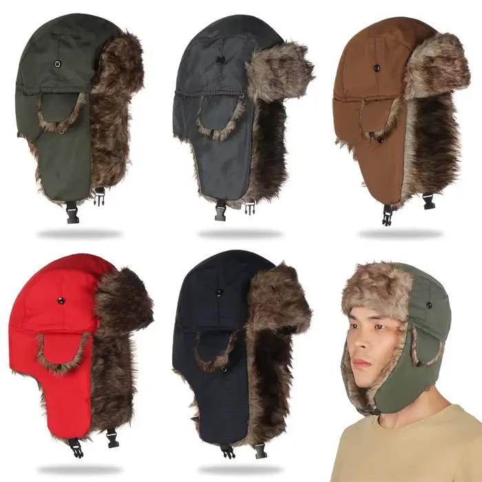Homme hiver trappeur aviateur trooper oreillette chaud russe imperméable Ski chapeau Bomber casquette