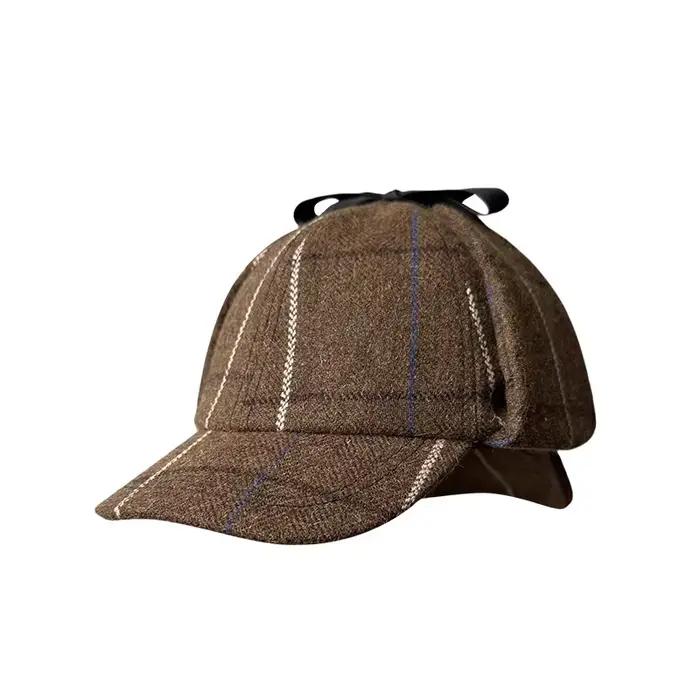Nouvelle casquette de baseball Sherlock Holmes à double bord avec protection des oreilles style britannique chapeau homme casquette snapback polyester plaid multicolore automne hiver décontracté