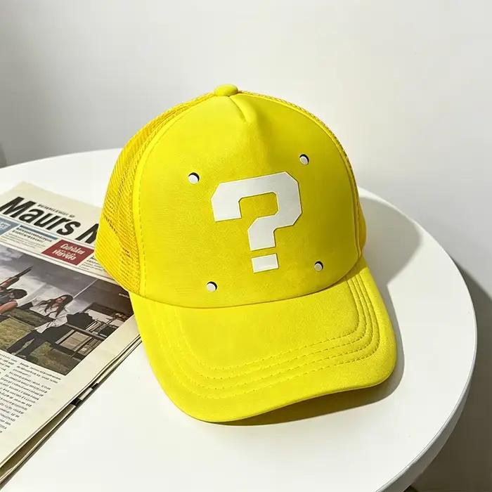 Casquette de baseball respirante anti-UV jaune motif bloc de questions