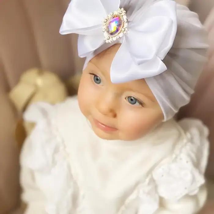 Diamant Bowknot bébé fille chapeau coton rose bonnets pour nouveau-né bandeau infantile grand nœud Turban Bonnet Bebes