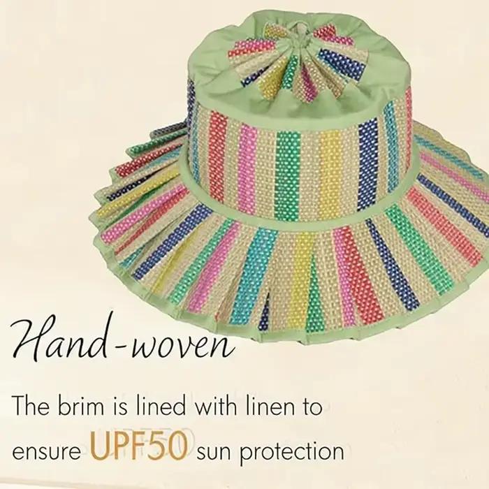 Chapeau de soleil réversible plissé en paille Lorna Murray pour femme