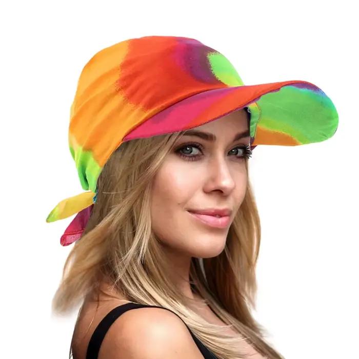 Femmes foulard visière chapeau avec bandeau imprimé large bord