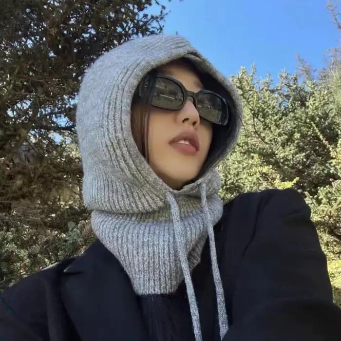 Tricoté doux femmes cagoule chapeau mode faux col à capuche