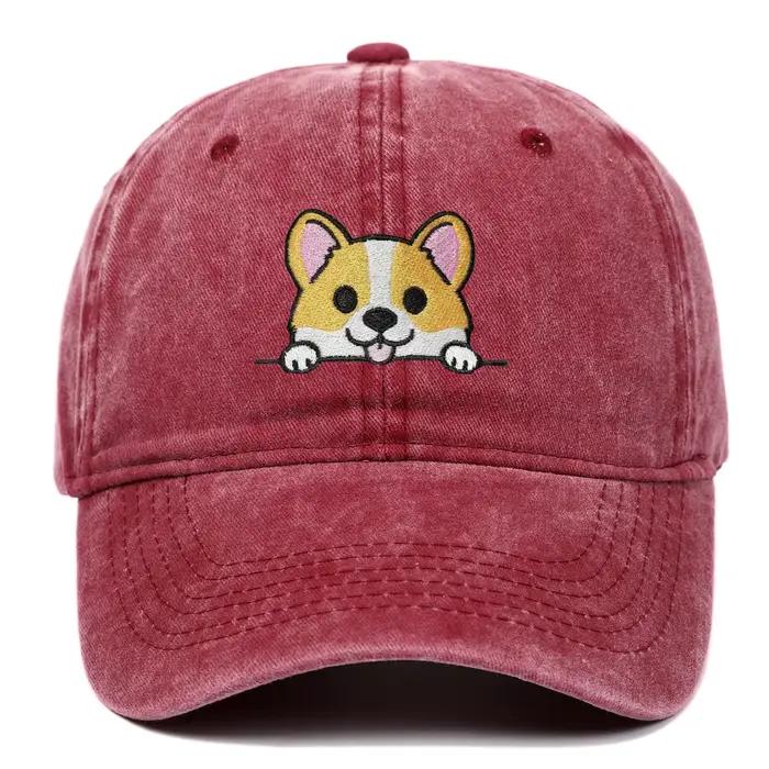 Casquette brodée dessin animé Corgi chien casquettes de Baseball mode été accessoires parasol chapeau unisexe doux lavé