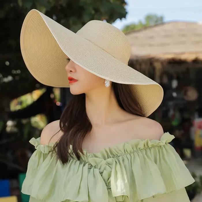 Chapeaux de paille de plage à large bord de 15CM pour femmes