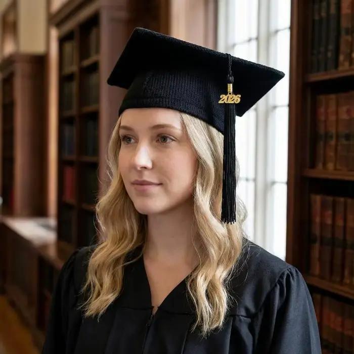 Chapeau de Cérémonie de Remise des Diplômes 2026 avec Pompon pour Lycée et Diplôme Universitaire – Unisexe