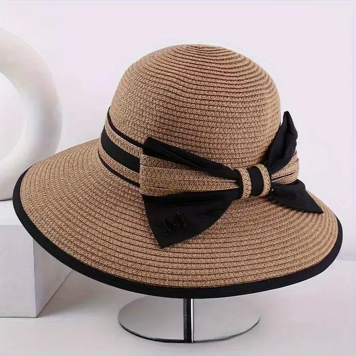 Nouveau style printemps : Chapeau de paille à large bord avec nœud