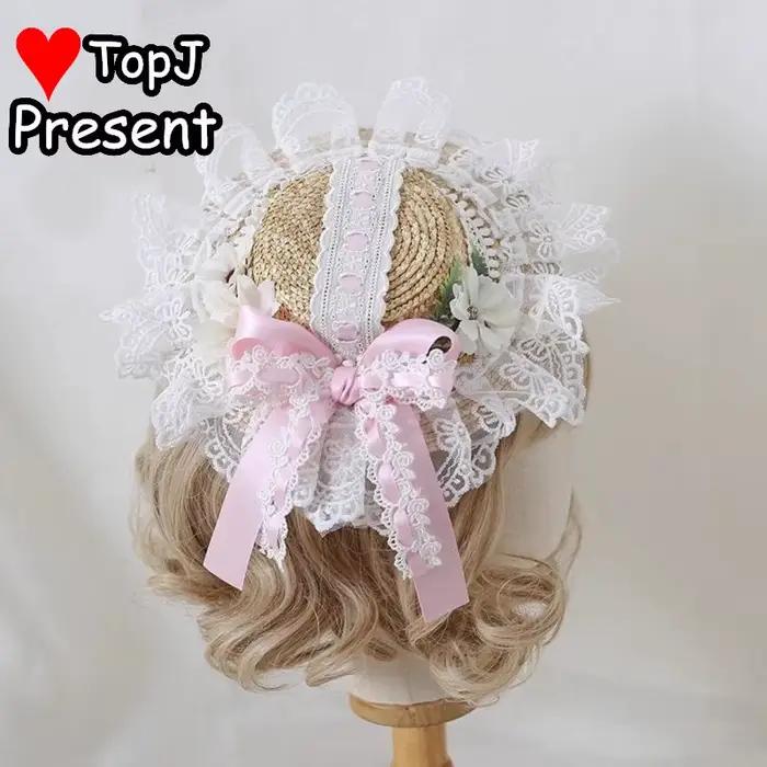 Lolita dentelle chapeau de paille fleur élégant