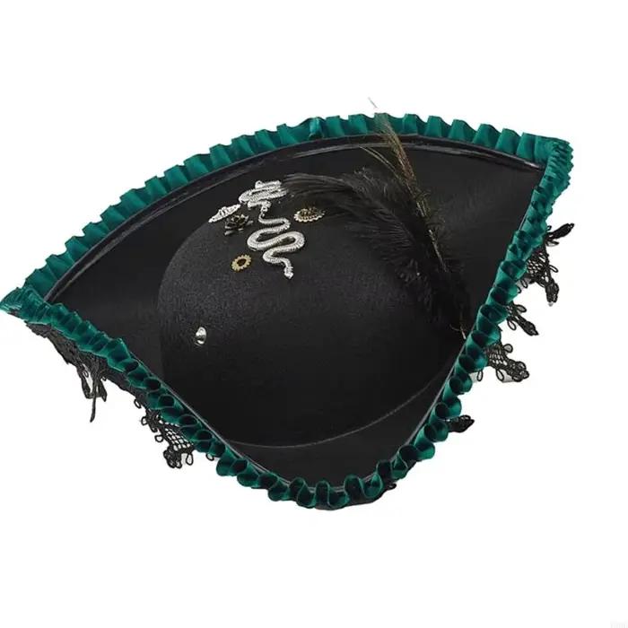 Chapeau pirate élégant avec bordure en dentelle délicate plume en peluche pour événement à thème Y08E