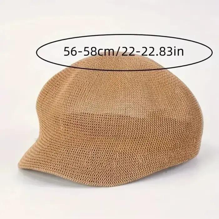 Élégante Casquette Octogonale en Paille Unie pour Femme