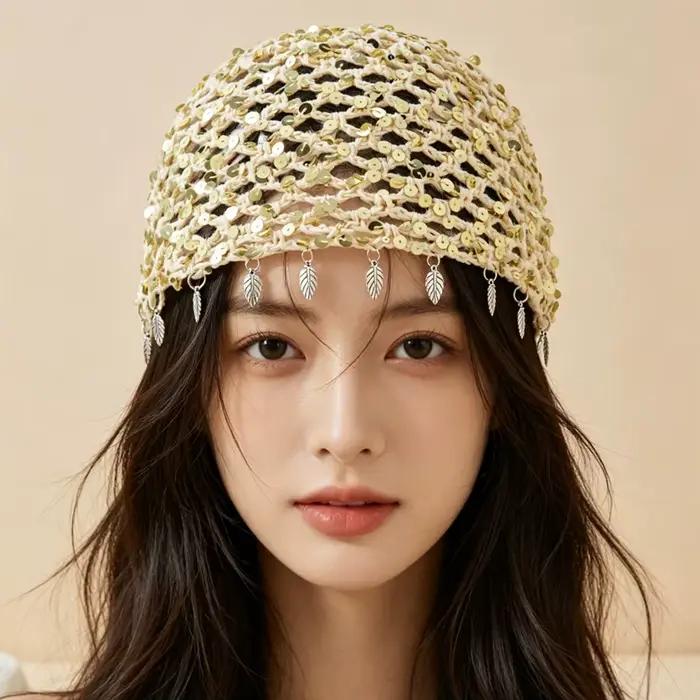 Bonnet à sequins ajouré pour femme – Design respirant d'été