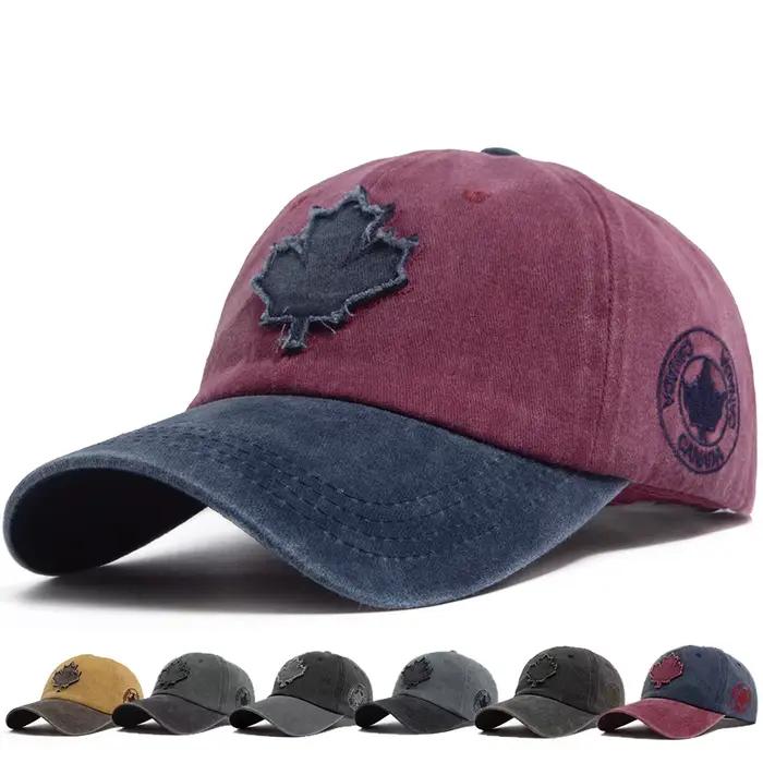 Casquette de baseball vintage unisexe avec patch feuilles d'érable tendance