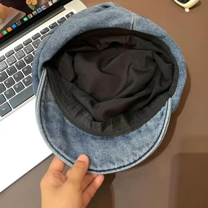 Béret femmes Vintage Denim octogonal chapeau bérets peintre casquette femme automne printemps chapeaux