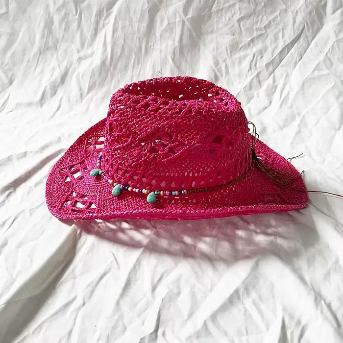 Chapeau de paille de cow-boy bleu lac