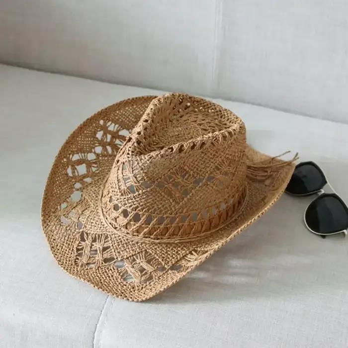 Chapeau de Cowboy occidental en paille pour femmes et hommes