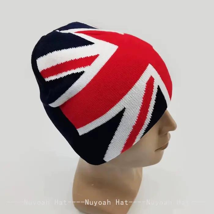 Nouveau chapeau tricoté Union Jack pour homme et femme style sport design géométrique acrylique hiver polyvalent en ville et en plein air