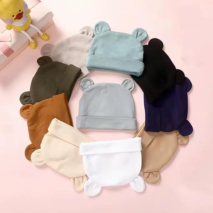 Chapeau d'ours en coton mignon réglable pour bébés 0-1 ans occasions spéciales protection solaire et absorption de la sueur