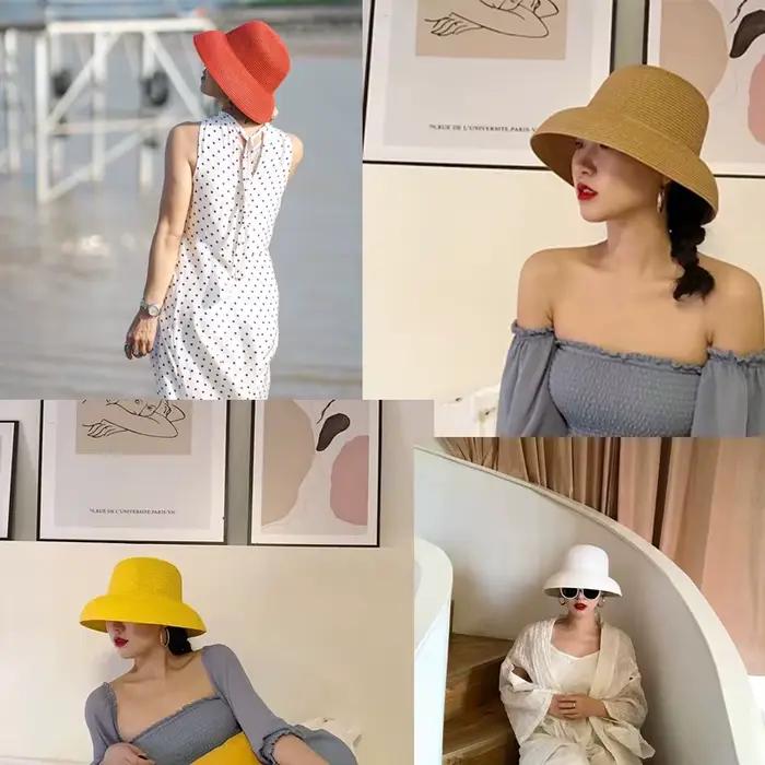 Chapeau de paille style Hepburn vintage à larges bords pour femmes et filles